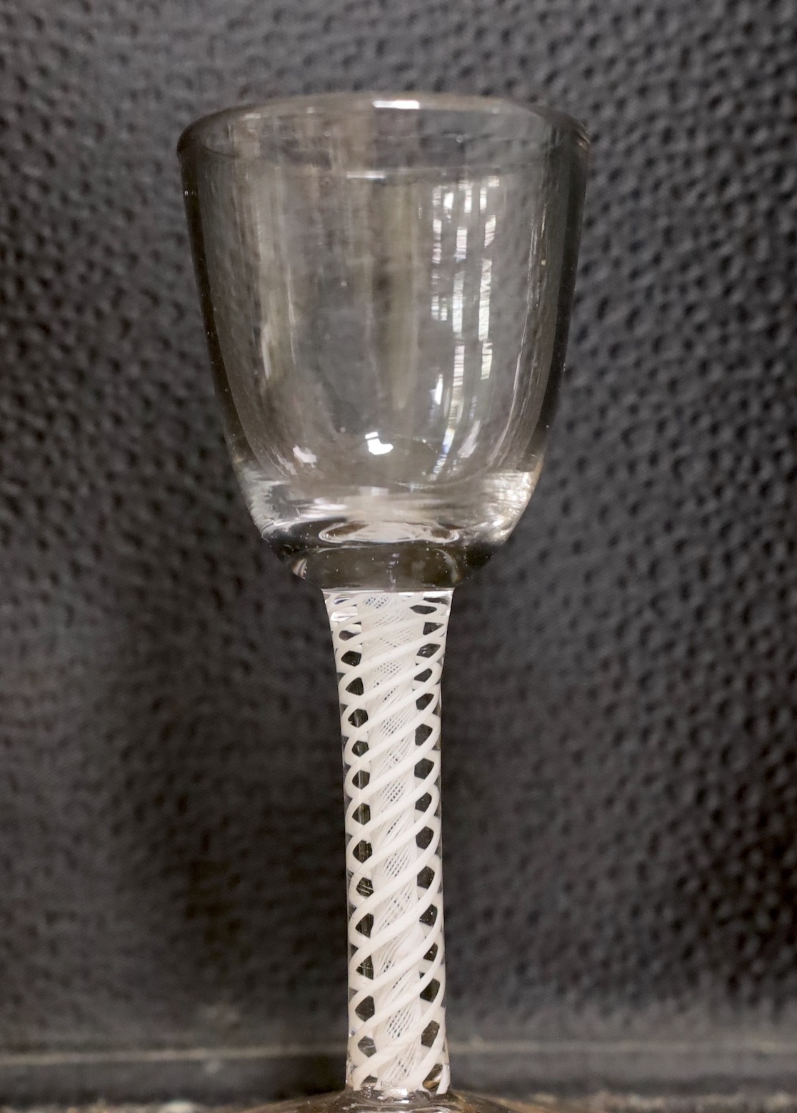 Two 18th century double series opaque twist stem glasses, tallest 15cm